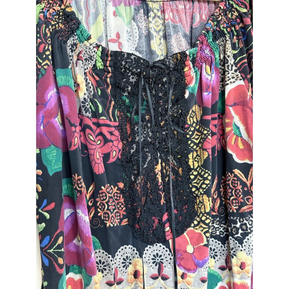 ALBERTO MAKALI floral leopard print black lace bell sleeve silk minidress - Picture 5 of 8